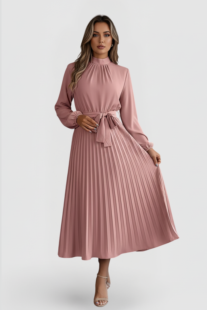 Billie | Refined Pleated Mock Neck Midi Race Dress