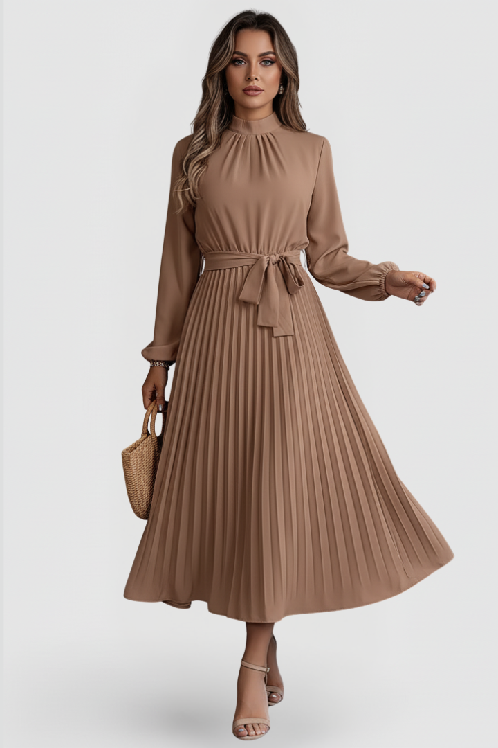 Billie | Refined Pleated Mock Neck Midi Race Dress
