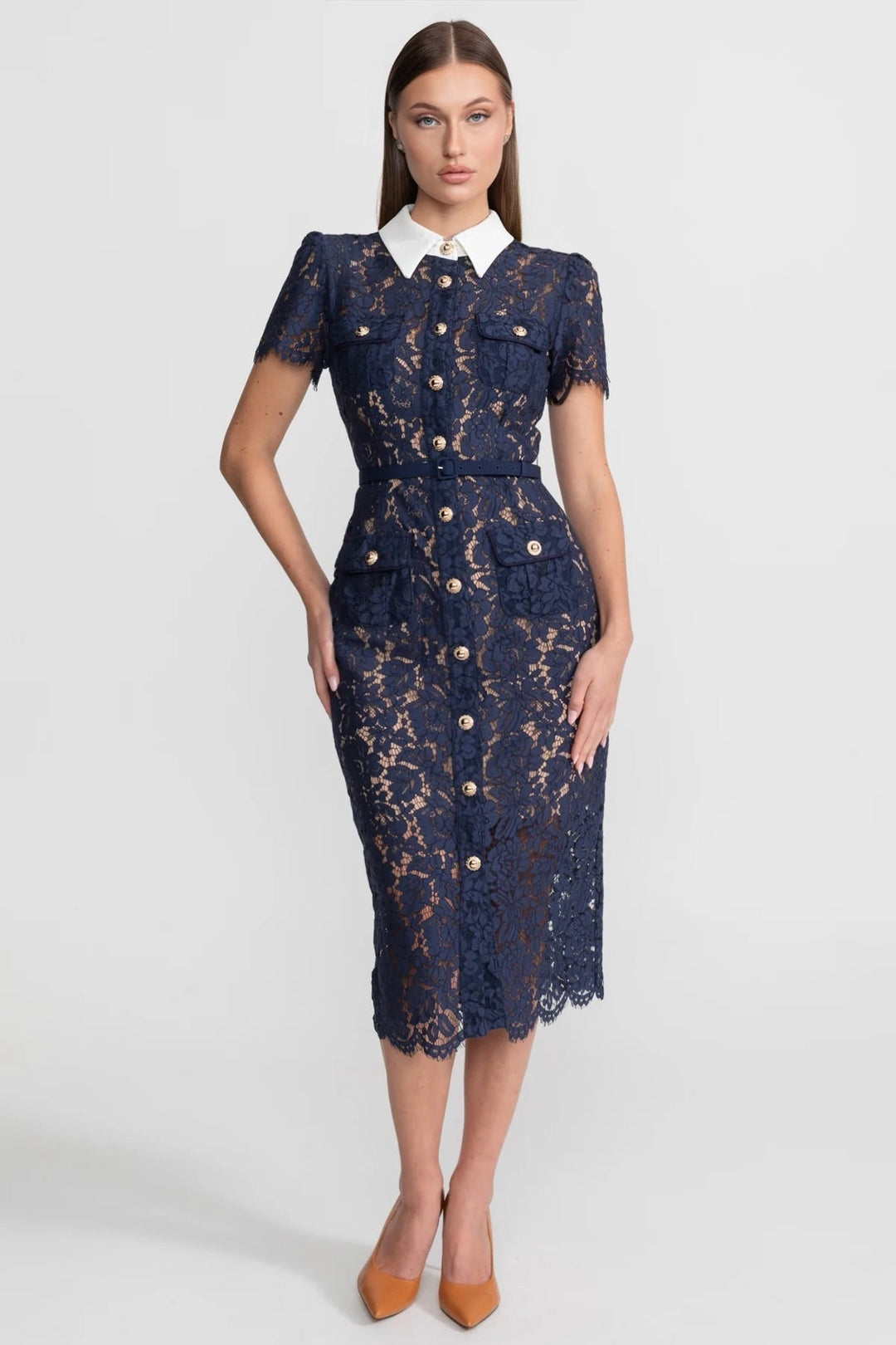 Billie | Relaxed Floral Lace Collared Races Dress