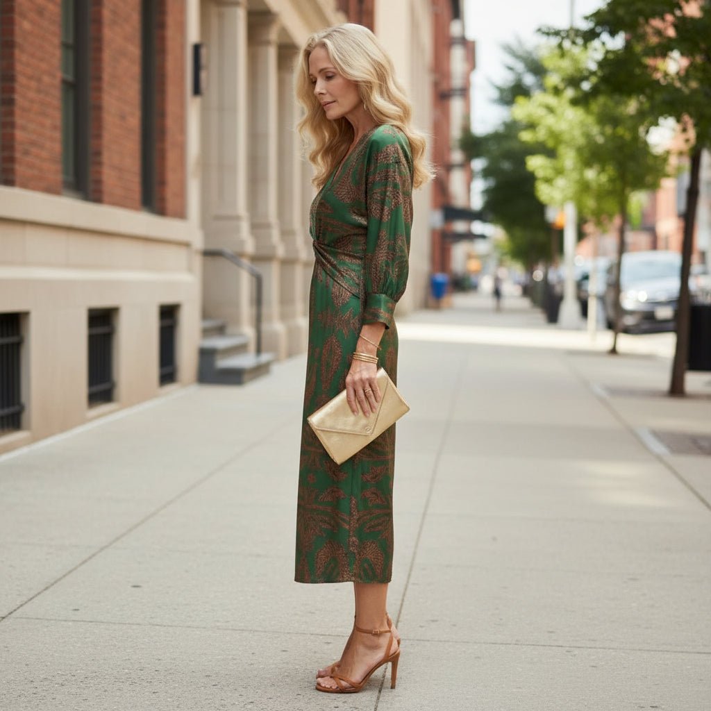 Billie | Sophisticated Paisley Twist Front Midi Party Dress