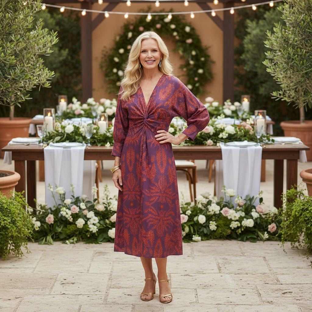 Billie | Sophisticated Paisley Twist Front Midi Party Dress