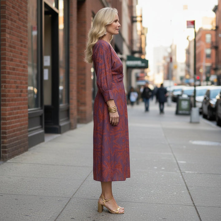 Billie | Sophisticated Paisley Twist Front Midi Party Dress