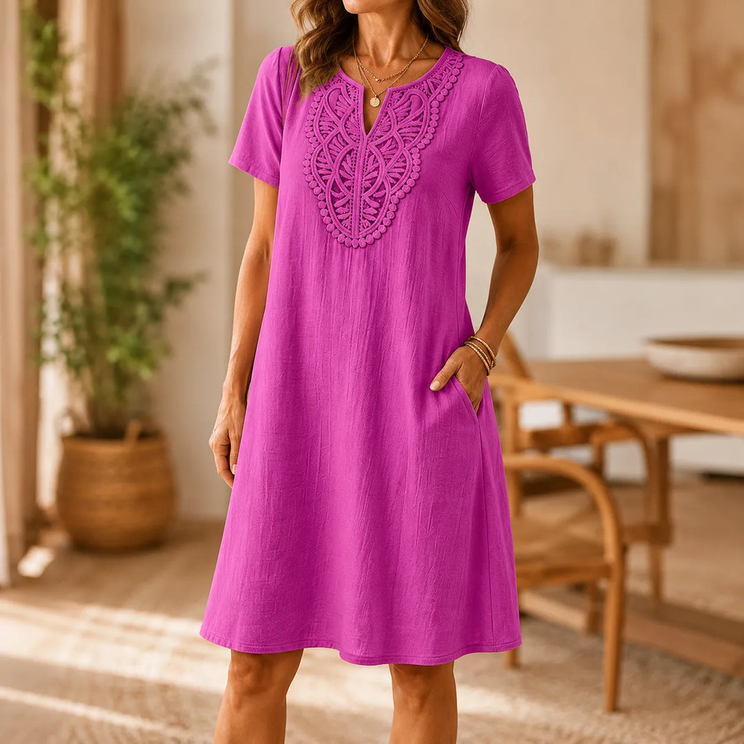 Billie | Stylish Crochet Bib A-Line Midi Dress