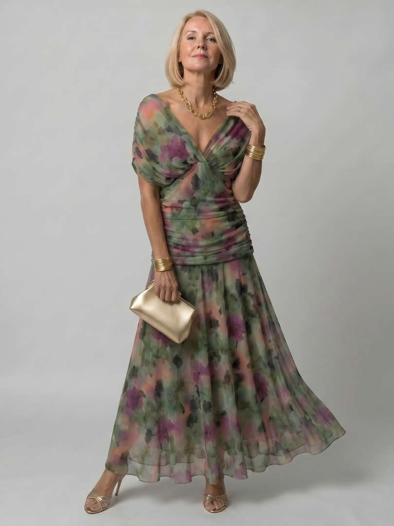 Billie | Stylish Floral Ruched Midi Boho Dress