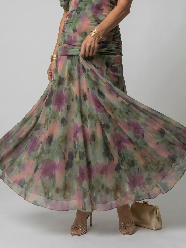 Billie | Stylish Floral Ruched Midi Boho Dress