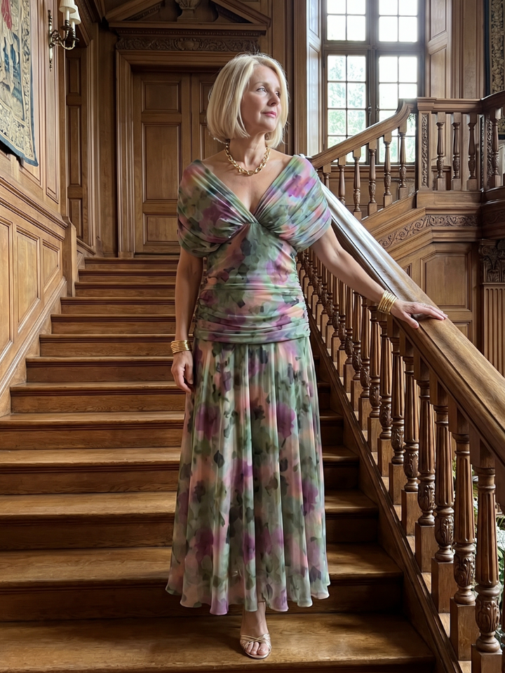 Billie | Stylish Floral Ruched Midi Boho Dress