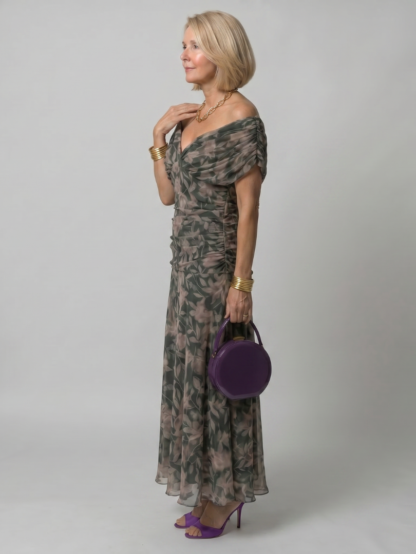 Billie | Stylish Floral Ruched Midi Boho Dress