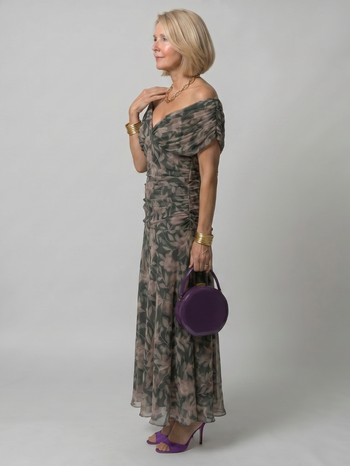 Billie | Stylish Floral Ruched Midi Boho Dress