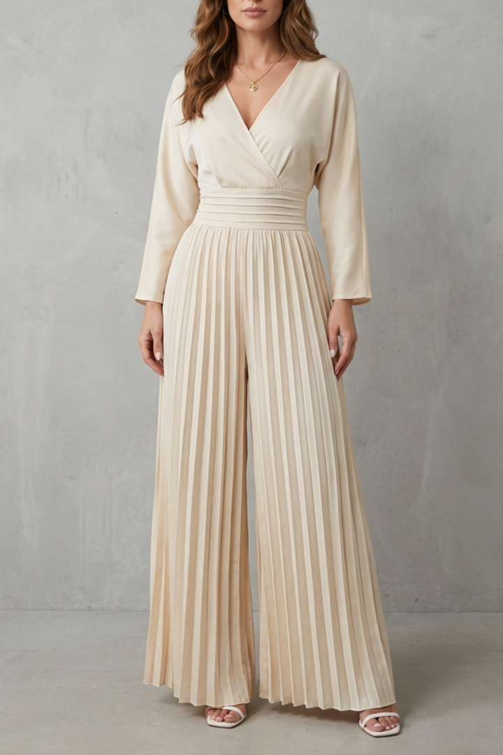 Billie | Stylish Pleated Wide-Leg Wrap Jumpsuit