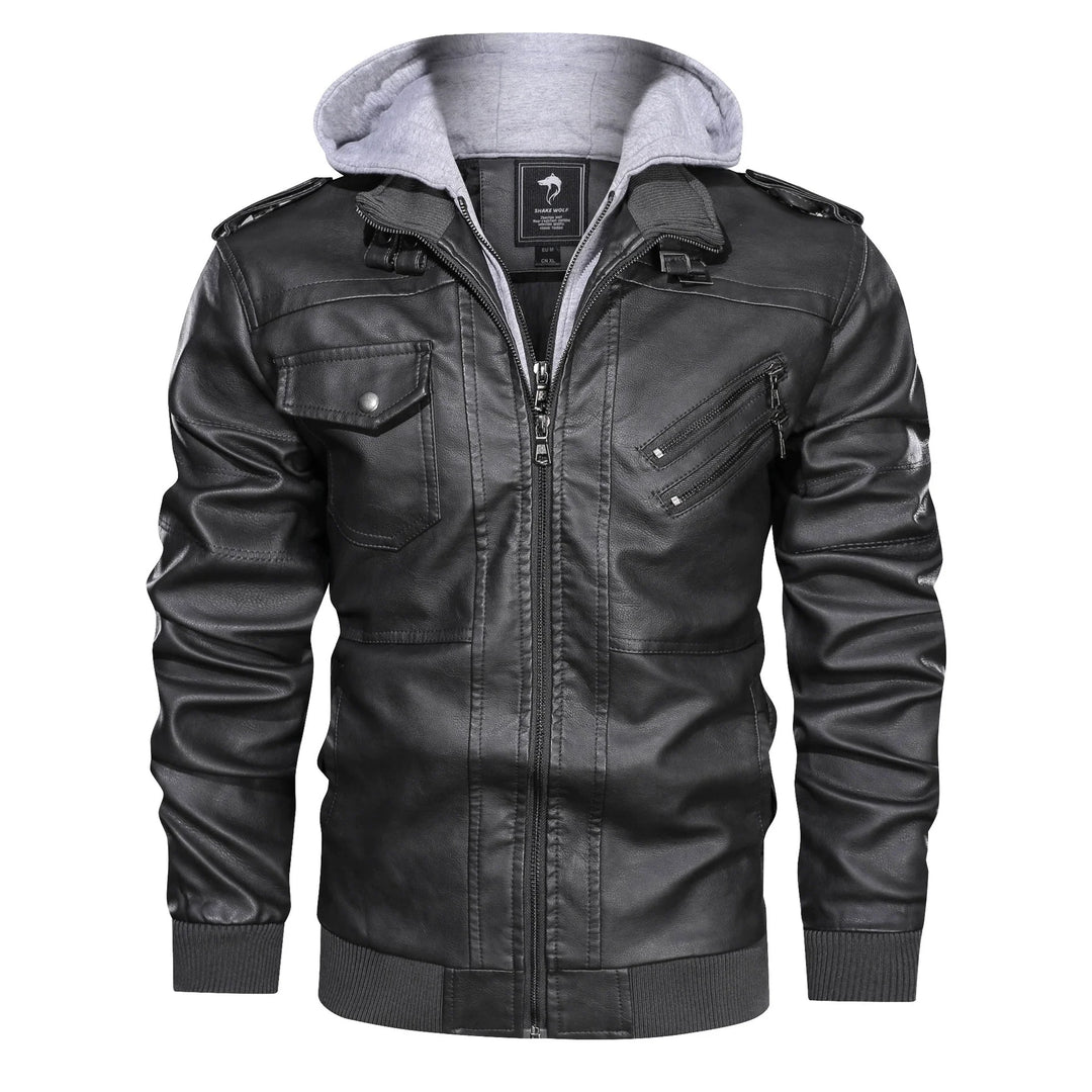 Bodhi | Elegant Hooded Bomber Leather Jacket with Removable Hood