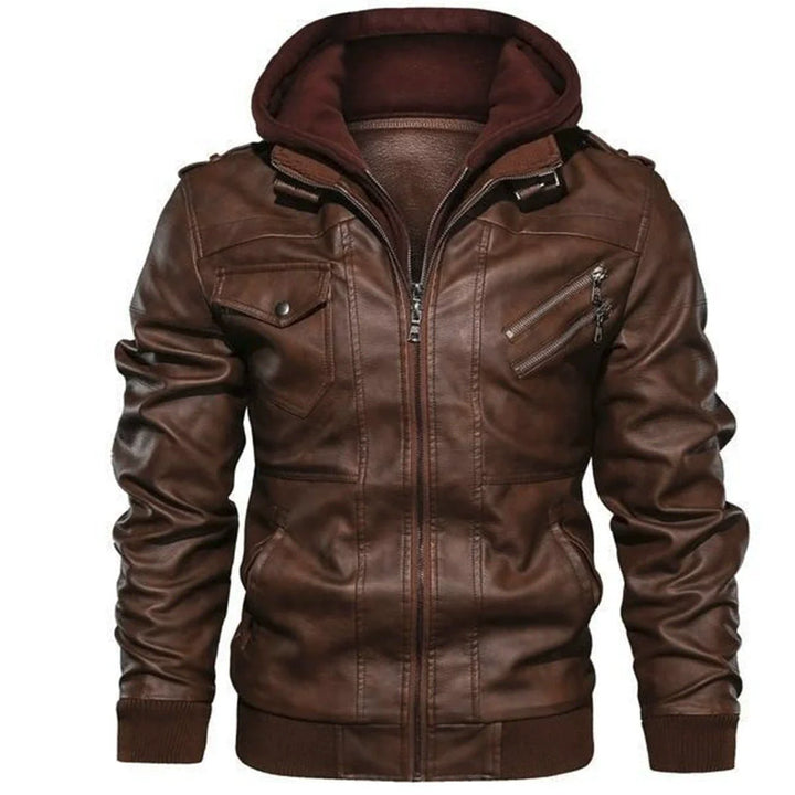 Bodhi | Elegant Hooded Bomber Leather Jacket with Removable Hood