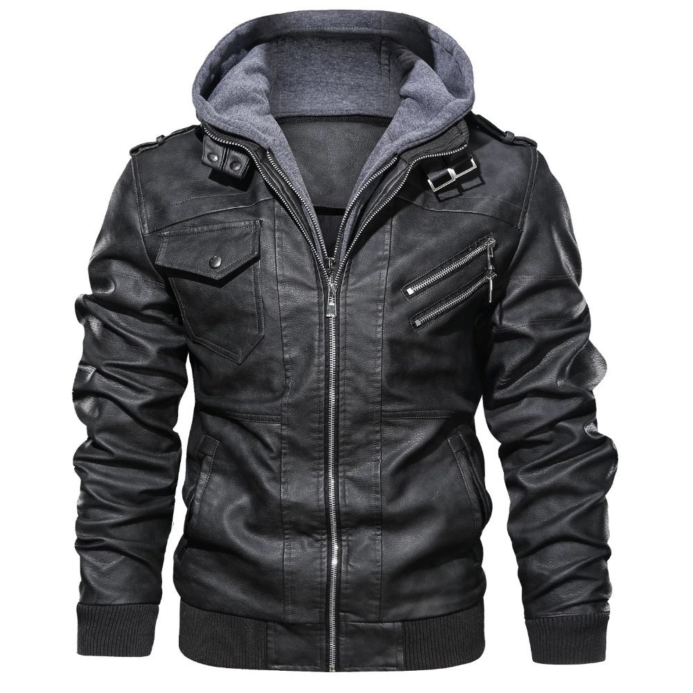 Bodhi | Elegant Hooded Bomber Leather Jacket with Removable Hood