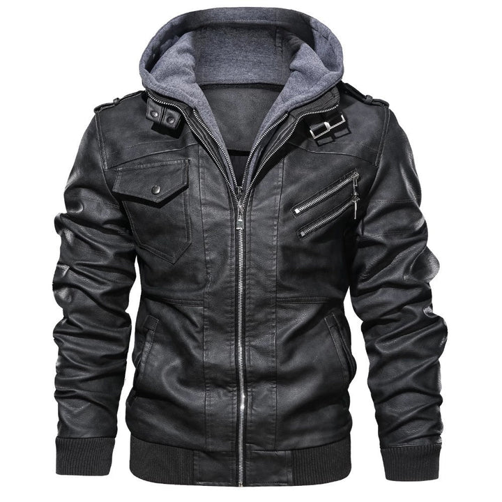 Bodhi | Elegant Hooded Bomber Leather Jacket with Removable Hood