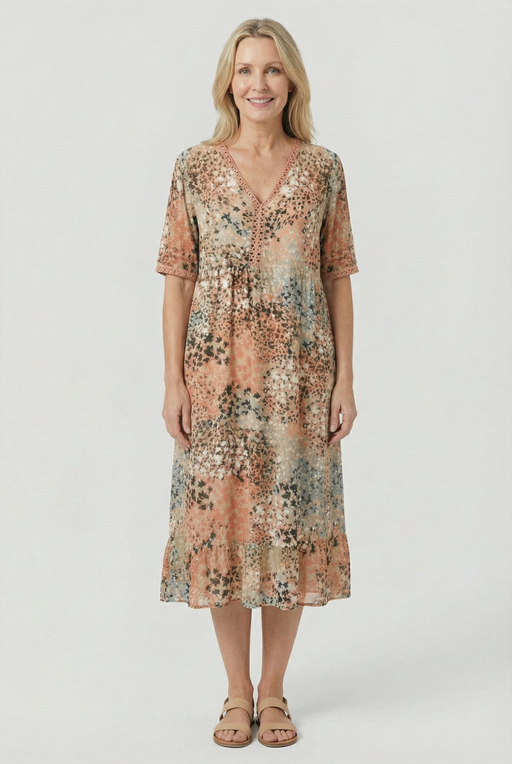 Bonnie | Chic Floral Tiered Hem Casual Midi Dress