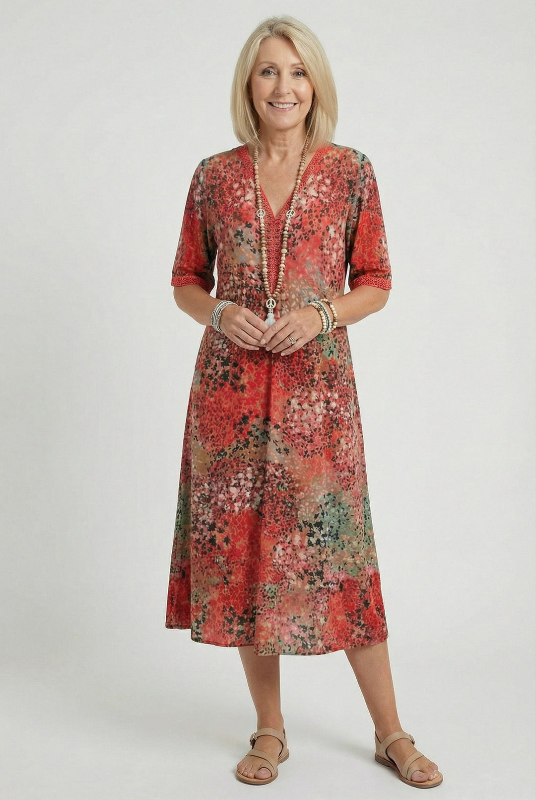 Bonnie | Chic Floral Tiered Hem Casual Midi Dress