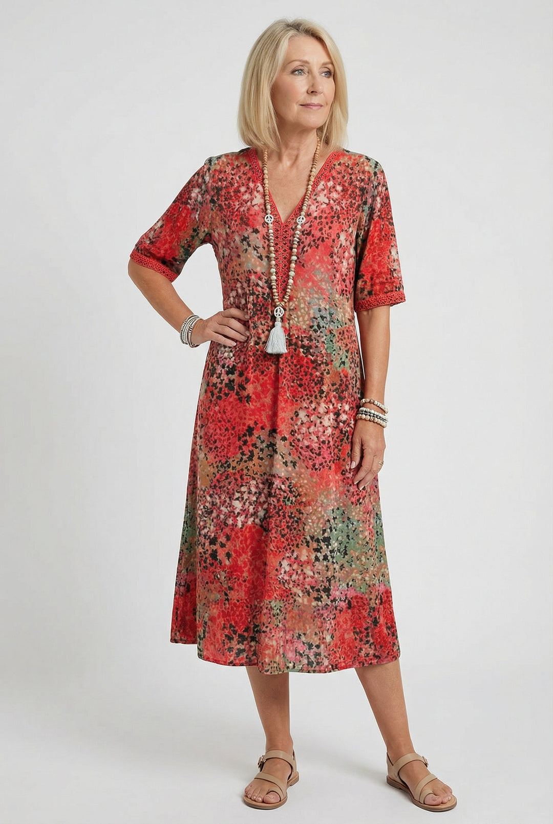 Bonnie | Chic Floral Tiered Hem Casual Midi Dress