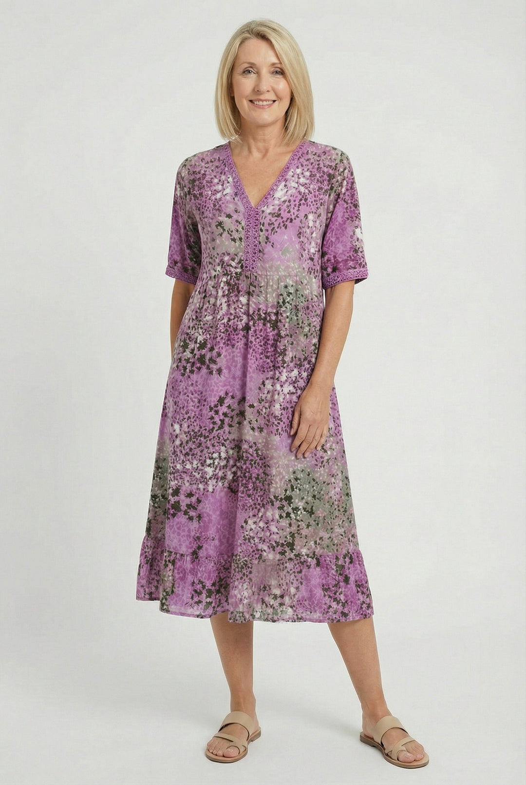 Bonnie | Chic Floral Tiered Hem Casual Midi Dress
