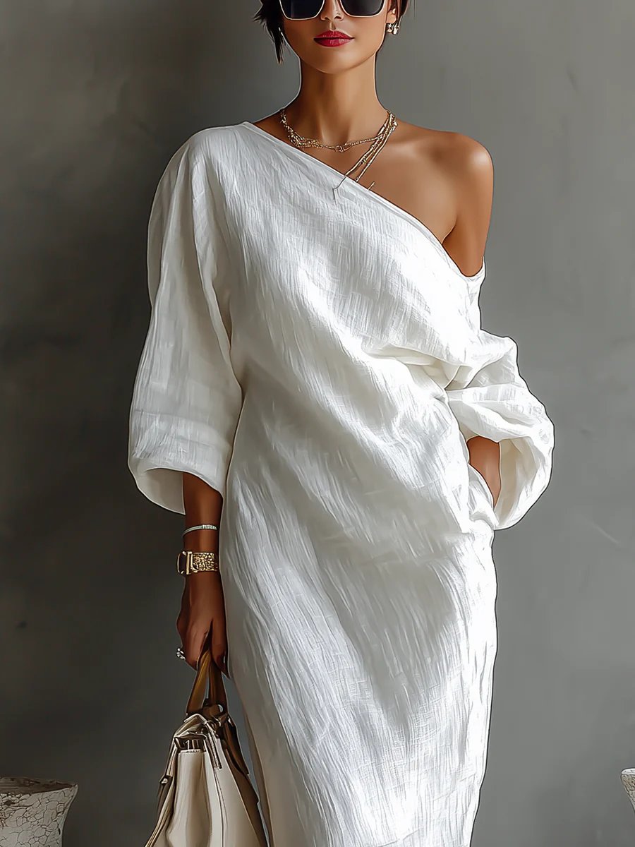 Bonnie | Elegant Off-Shoulder Batwing Sleeve Linen Maxi Dress