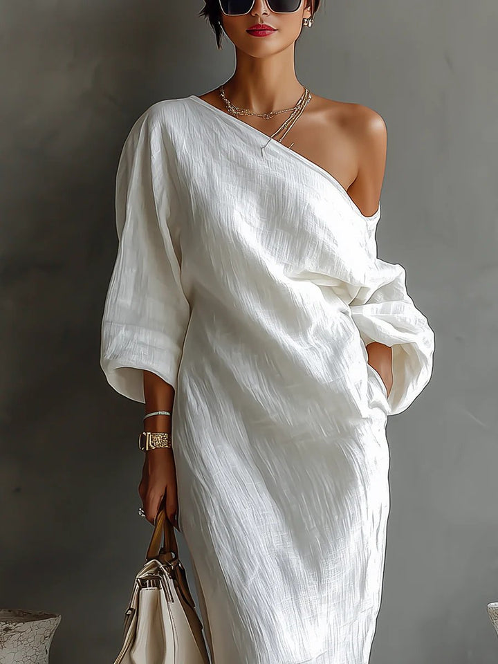 Bonnie | Elegant Off-Shoulder Batwing Sleeve Linen Maxi Dress