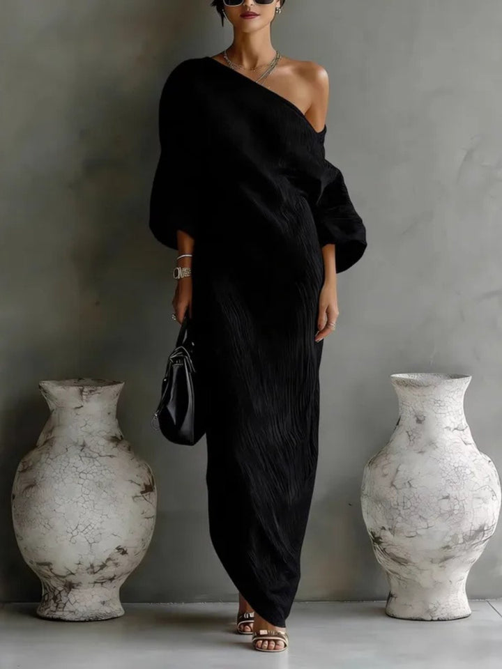 Bonnie | Elegant Off-Shoulder Batwing Sleeve Linen Maxi Dress