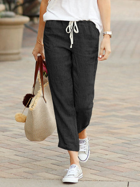 Bonnie | Polished Cropped Drawstring Linen Pants