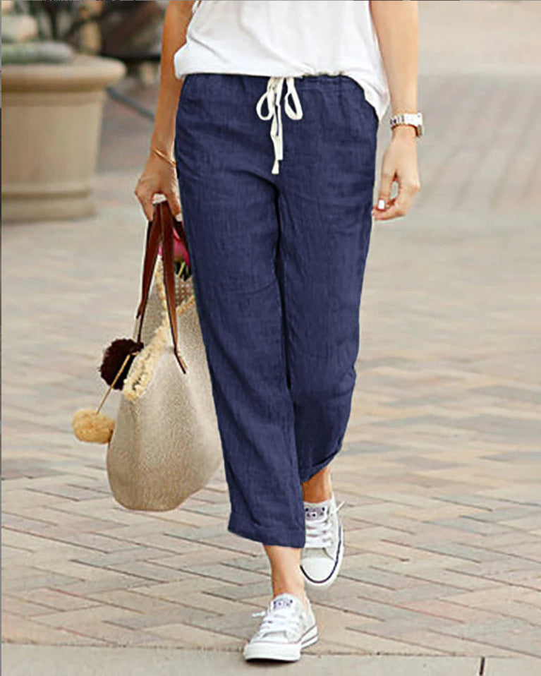 Bonnie | Polished Cropped Drawstring Linen Pants