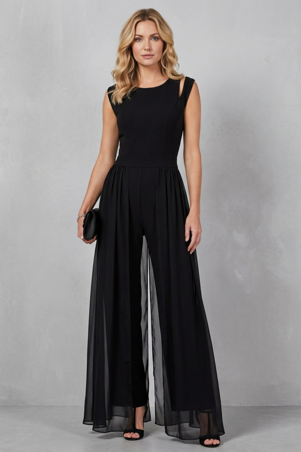 Bonnie | Refined Sheer Panel Wide-Leg Evening Jumpsuit