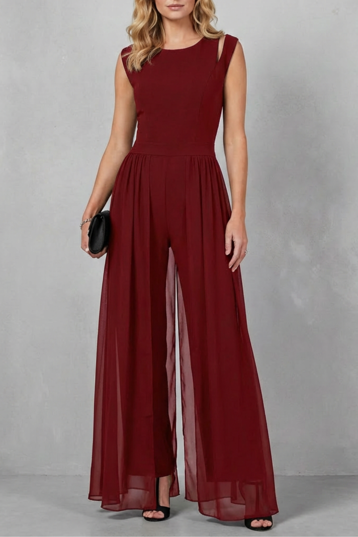 Bonnie | Refined Sheer Panel Wide-Leg Evening Jumpsuit