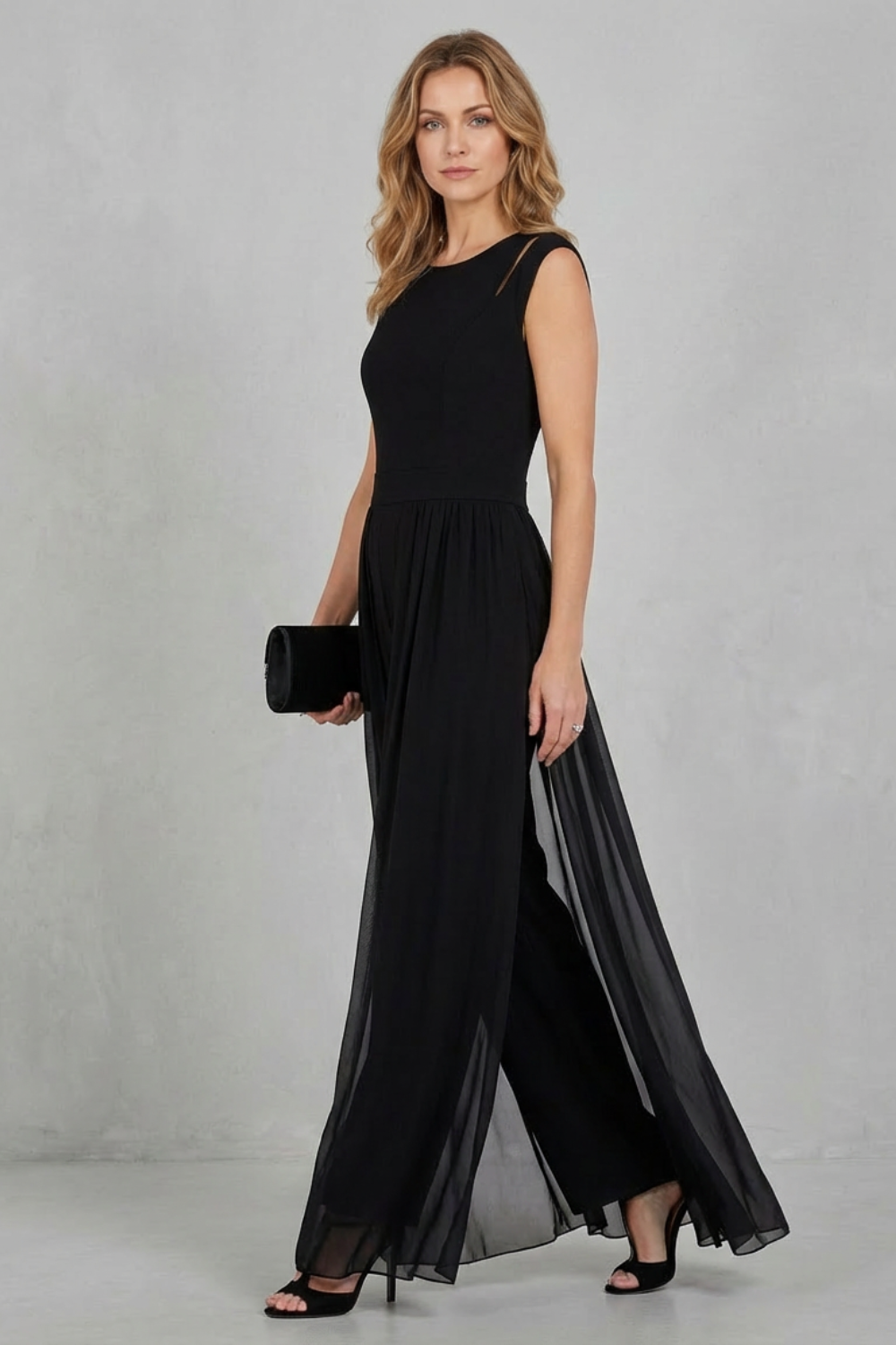Bonnie | Refined Sheer Panel Wide-Leg Evening Jumpsuit