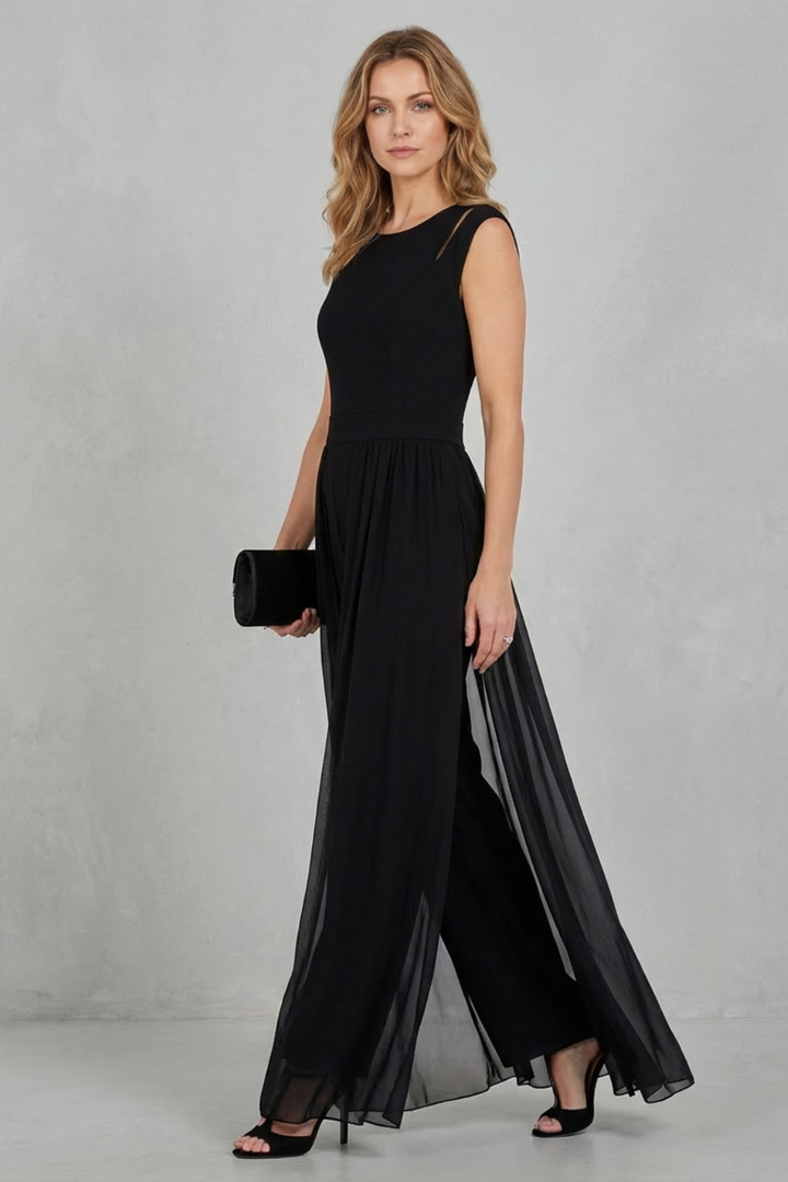Bonnie | Refined Sheer Panel Wide-Leg Evening Jumpsuit
