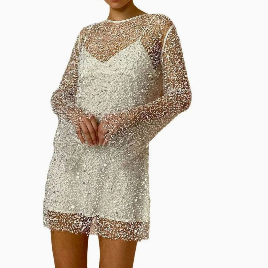 Bonnie | Refined Sparkly Long Sleeve Mini Sequin Dress