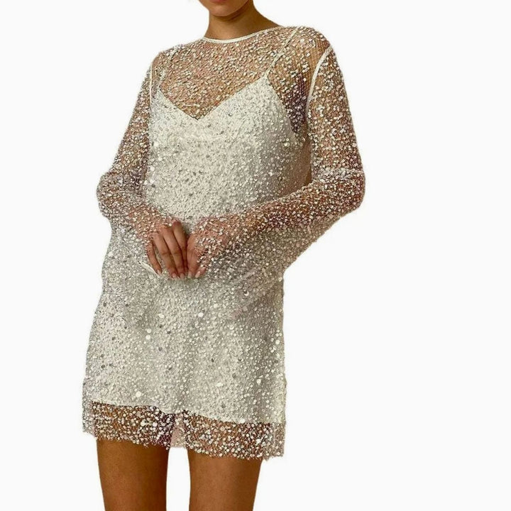 Bonnie | Refined Sparkly Long Sleeve Mini Sequin Dress