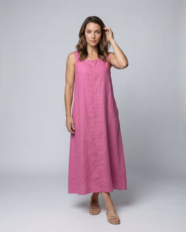 Bonnie | Stylish Sleeveless Linen A-Line Maxi Dress with Pockets