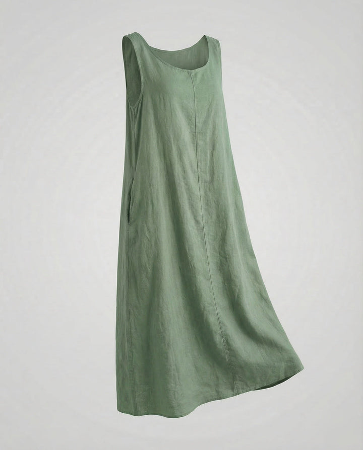 Bonnie | Stylish Sleeveless Linen A-Line Maxi Dress with Pockets