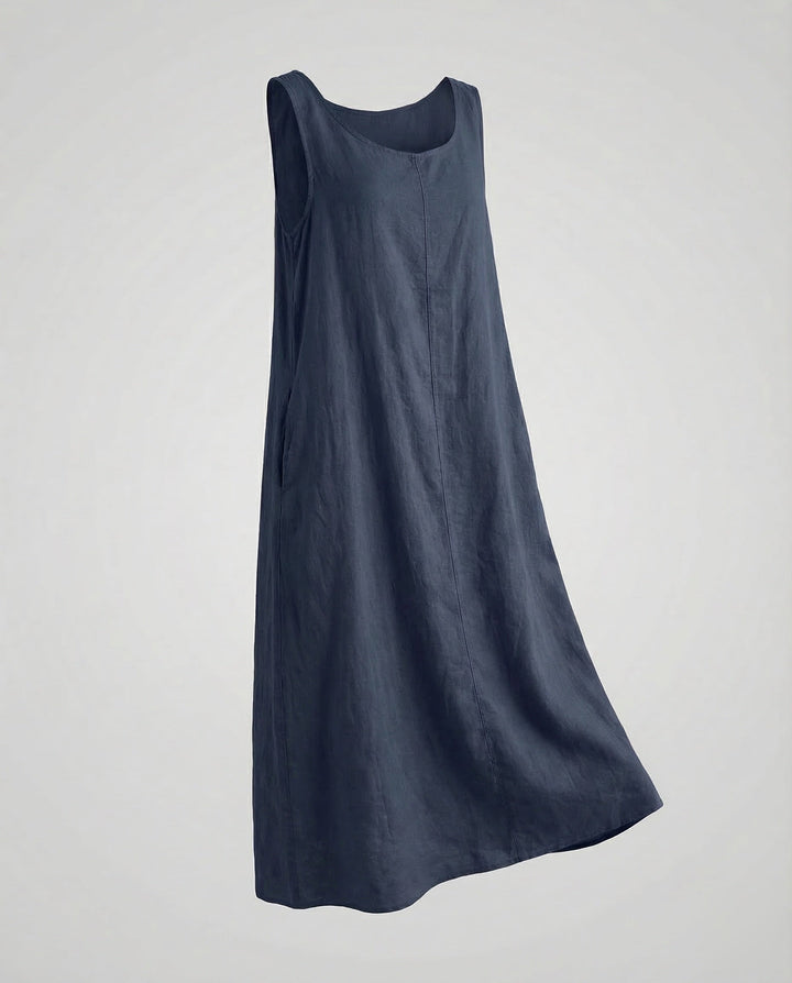 Bonnie | Stylish Sleeveless Linen A-Line Maxi Dress with Pockets