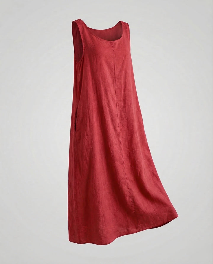Bonnie | Stylish Sleeveless Linen A-Line Maxi Dress with Pockets