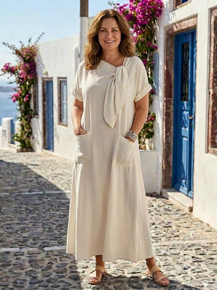 Bonnie | Timeless Tie Neck Maxi Casual Dress