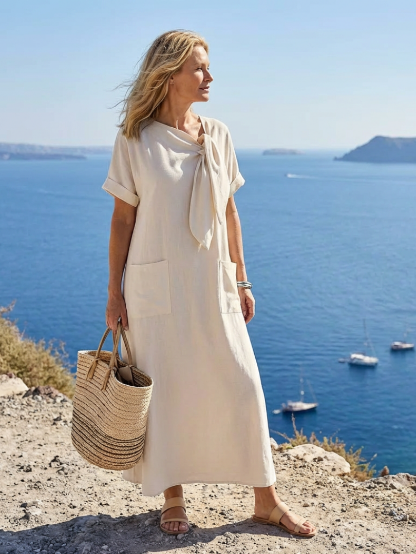 Bonnie | Timeless Tie Neck Maxi Casual Dress