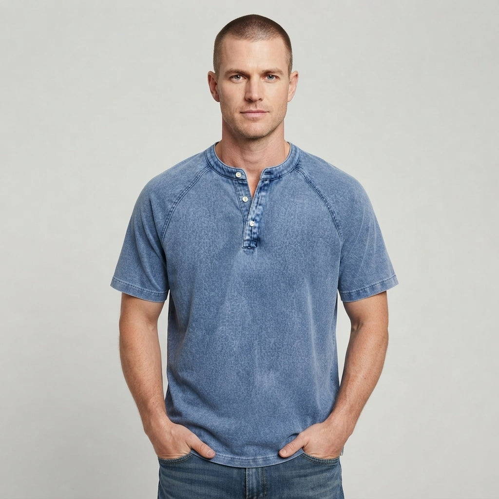 Carter | Cosy Washed Henley Mens T Shirt