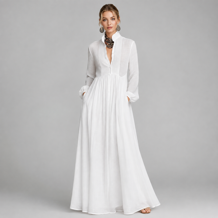 Charlie | Chic Long Sleeve Maxi Linen Dress Women