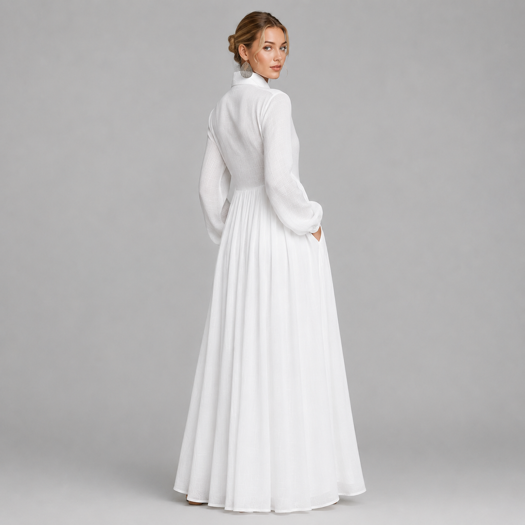 Charlie | Chic Long Sleeve Maxi Linen Dress Women