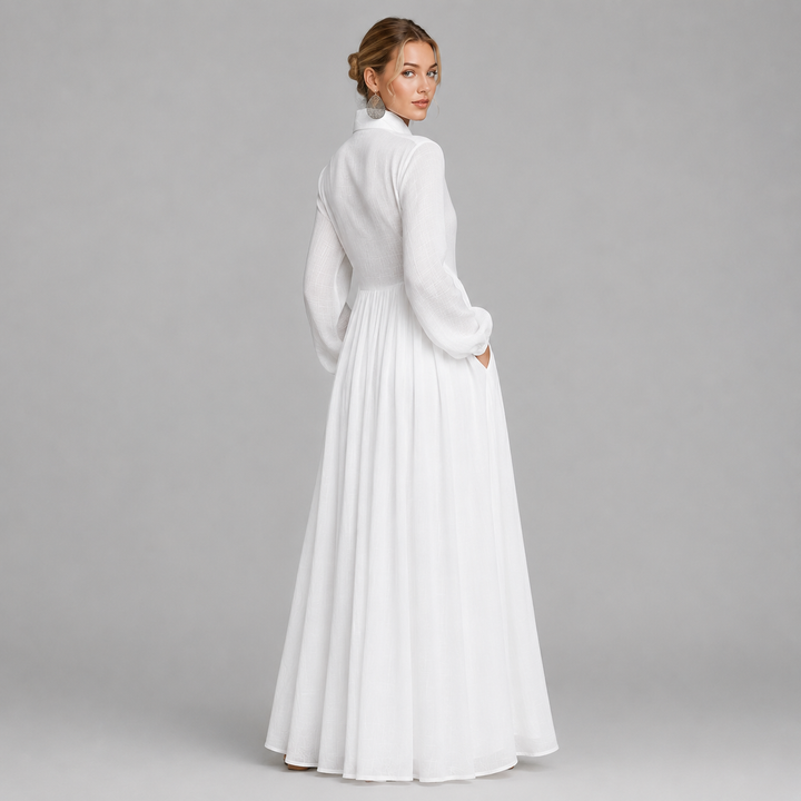 Charlie | Chic Long Sleeve Maxi Linen Dress Women