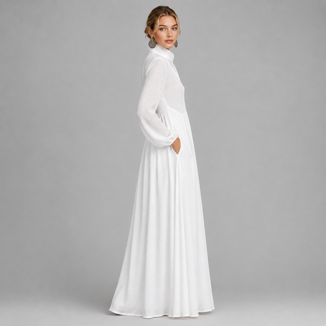 Charlie | Chic Long Sleeve Maxi Linen Dress Women