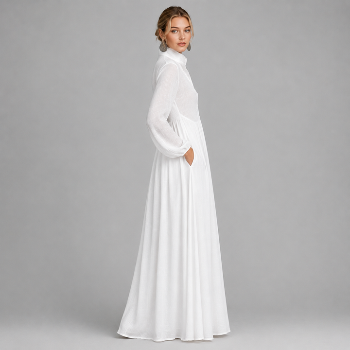Charlie | Chic Long Sleeve Maxi Linen Dress Women