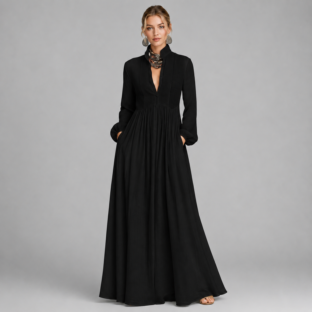 Charlie | Chic Long Sleeve Maxi Linen Dress Women