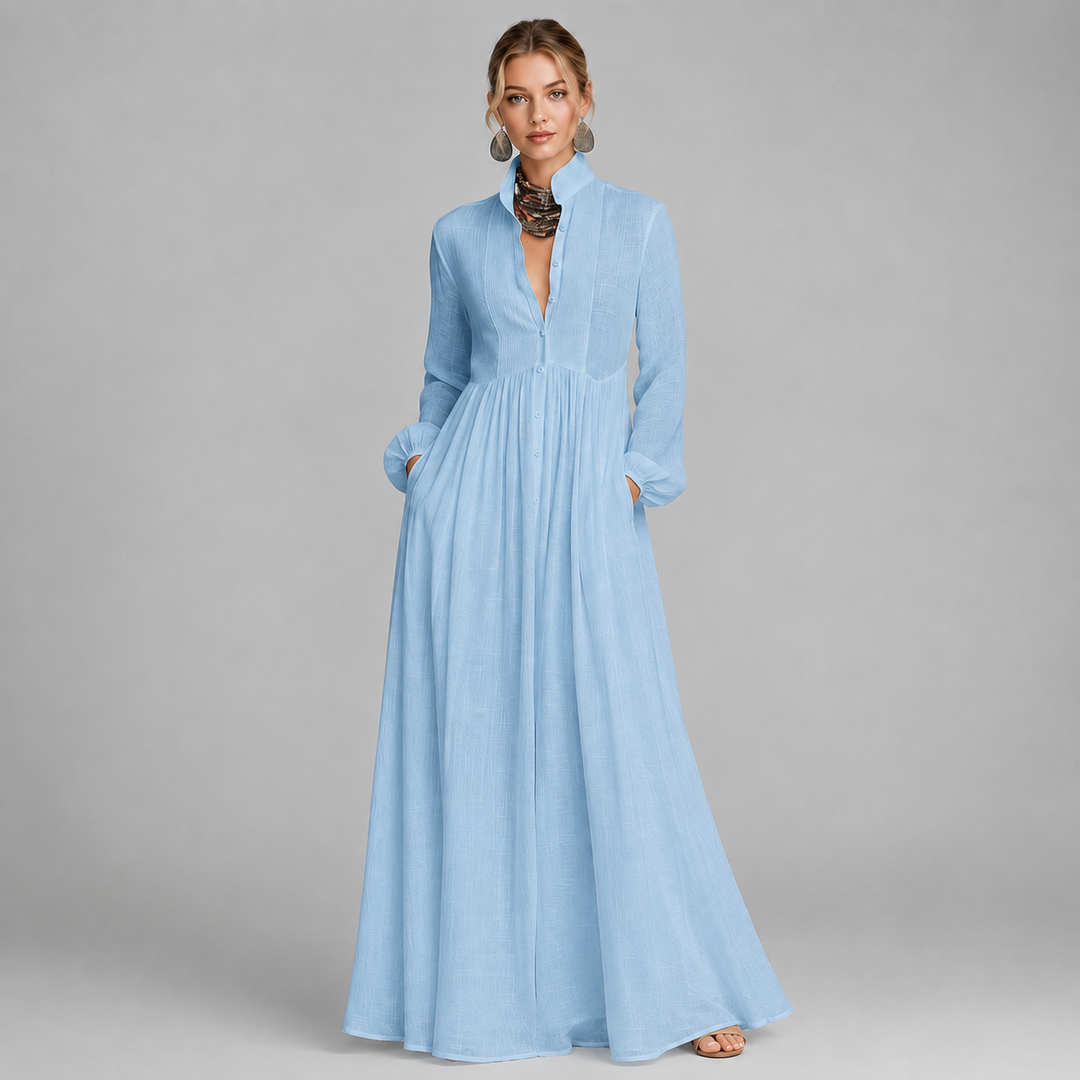 Charlie | Chic Long Sleeve Maxi Linen Dress Women
