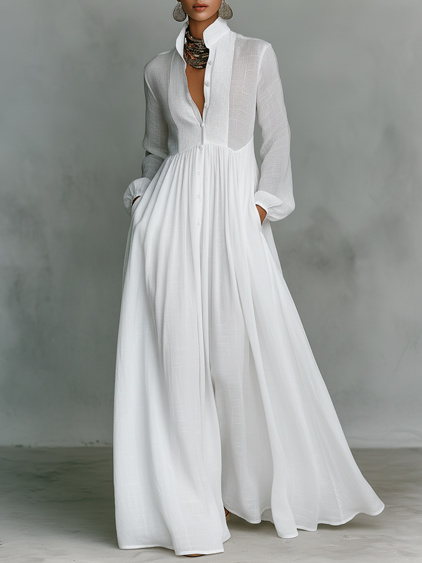 Charlie | Chic Long Sleeve Maxi Linen Dress Women