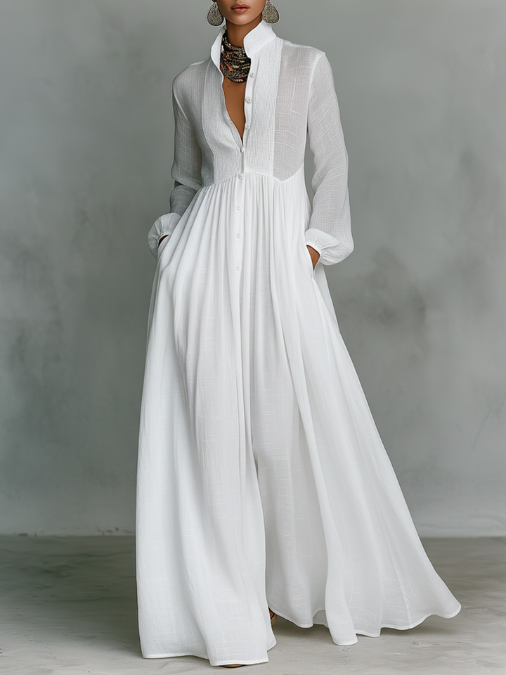 Charlie | Chic Long Sleeve Maxi Linen Dress Women