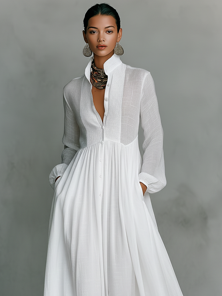 Charlie | Chic Long Sleeve Maxi Linen Dress Women
