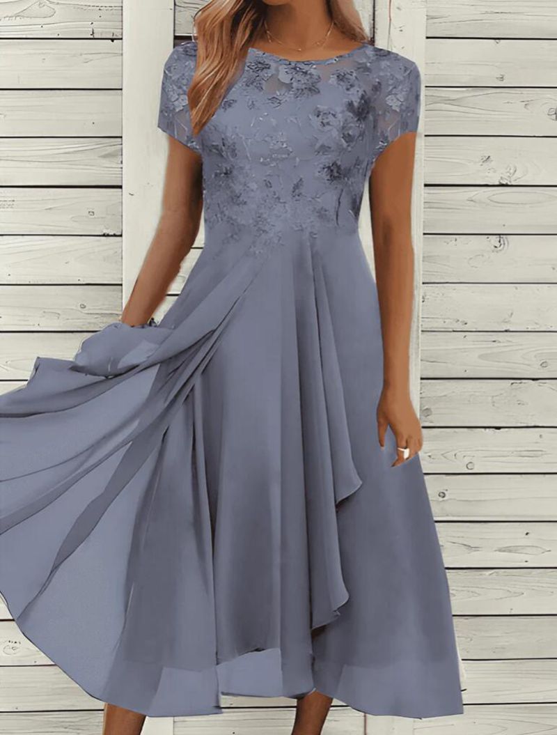 Charlie | Elegant Floral Lace Midi Dress with Flowing A-Line Skirt